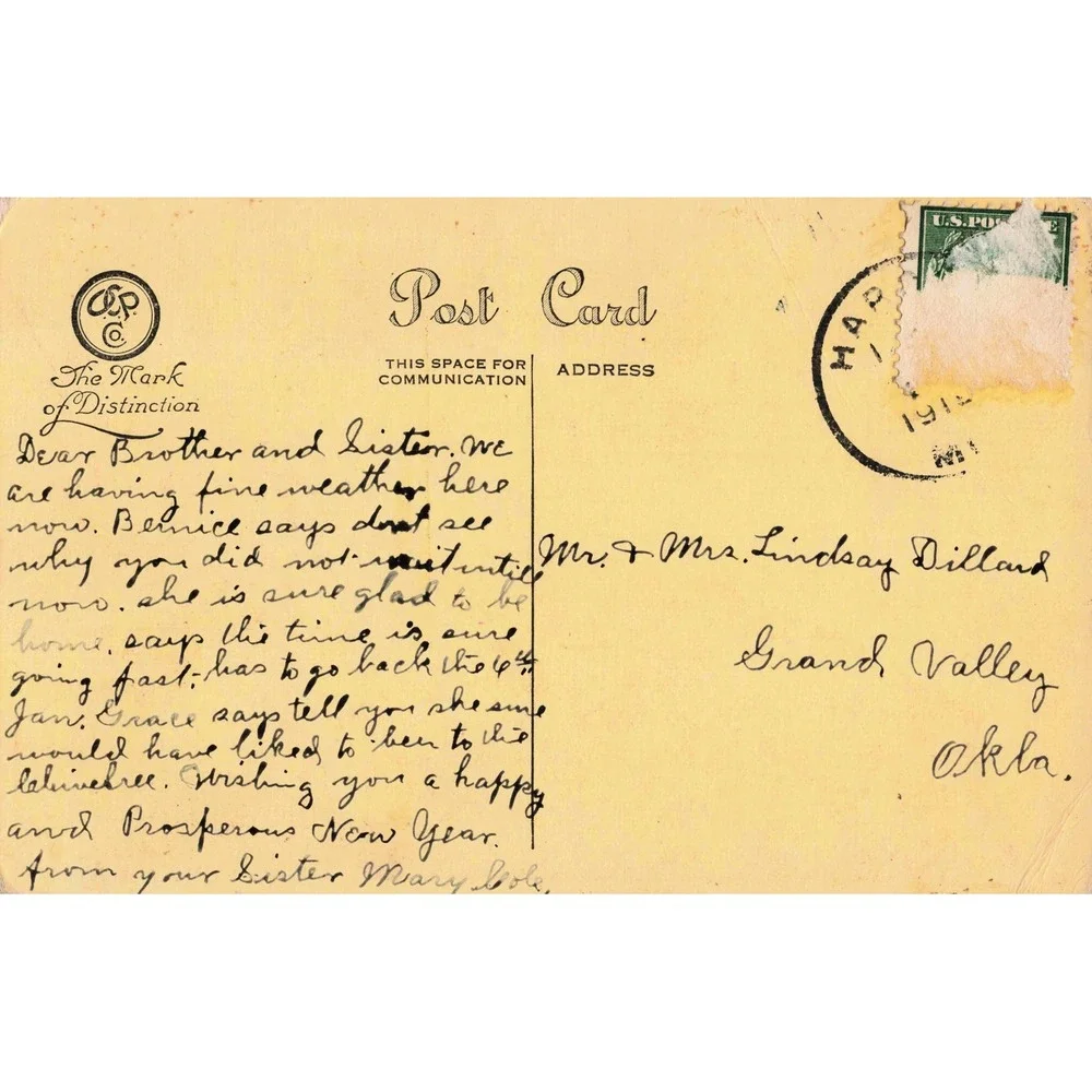 Vtg New Year Greeting Postcard Winter Scene Stream Bridge Mistletoe Poem 2549 C